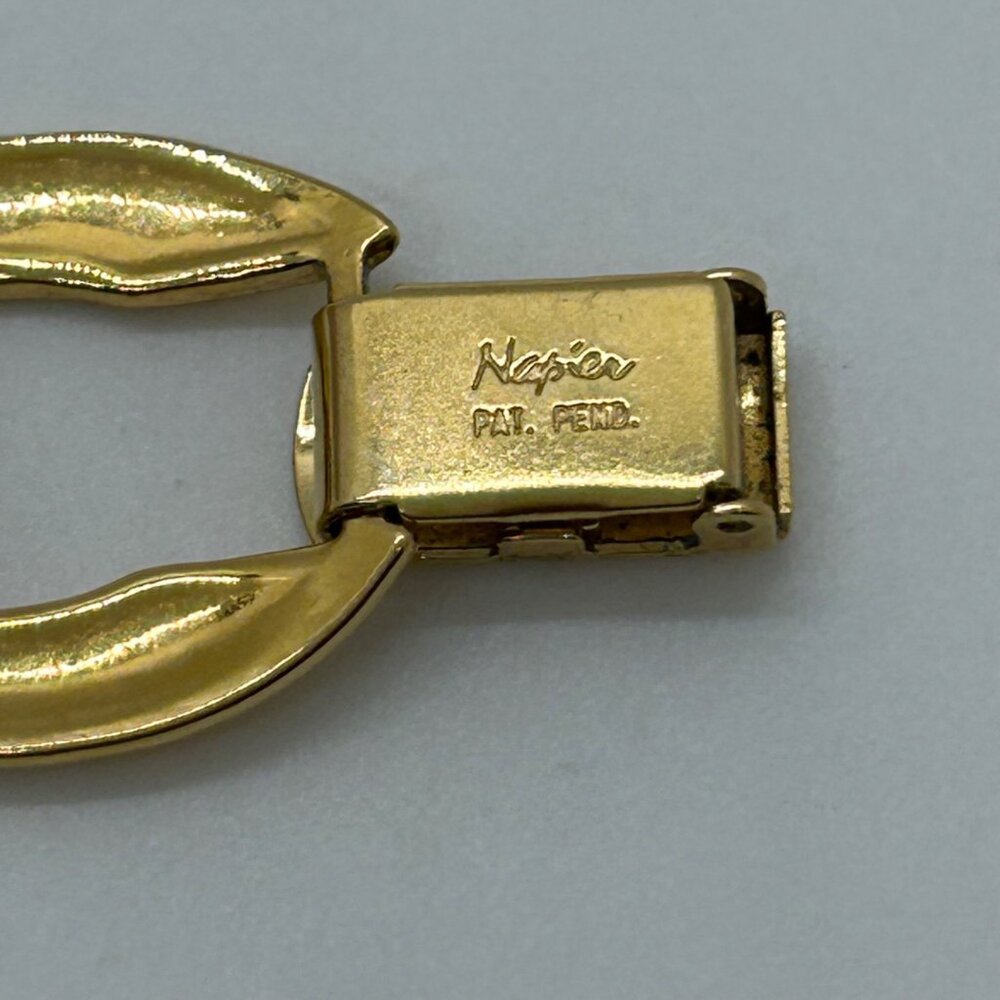 Vintage Napier Gold-tone Bracelet Chunky Curb Link 80s Designer Statement 7 in. - Picture 10 of 14